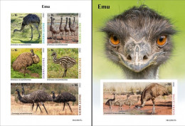 Sierra Leone 2022, Animals, Emu, 5val In BF+BF IMPERFORATED - Avestruces