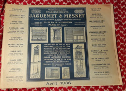 Fascicule Ancien"Ets JAQUEMET & MESNET"1936"persiennes"grilles"monte-charges"rideaux Métalliques Pour THEATRE"barème - Materiale E Accessori