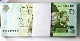Pakistan 75 Rupees 2022 Commemorative  Consecutive 100 Pcs Bundle  Unc - Pakistan