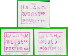 1993 Island Iceland ATM 2 / Machine # 03 Set 30/35/55 Kr. ** Frama Automatenmarken Distributeur Etiquetas Automatici - Affrancature Meccaniche/Frama