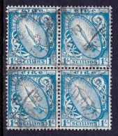IRELAND — SCOTT 117 — 1940 1/- BLUE SWORD OF LIGHT — USED BLOCK/4 — SCV $170 - Used Stamps