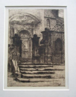 Maurice Achener ( Alsace) Eau Forte Signee Entree Eglise Saint Georges Sarre Union - Etchings