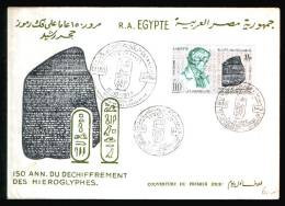 EGYPT / 1972 / AIRMAIL / 150TH ANNIV. OF CHAMPOLLION'S TRANSLATION OF EGYPTIAN HIEROGLYPHICS / FRANCE / ROSETTA STONE - Cartas & Documentos