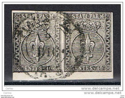 PARMA:  1852  GIGLIO  -  10 C. BIANCO  COPPIA  ORIZZONTALE  US. -  SASS. 2 - Parme