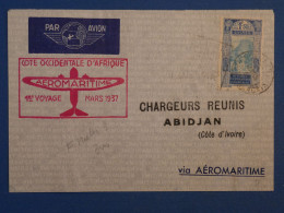 BP19  AOF  BELLE LETTRE RR IER VOL MARS 1937  A ABIDJAN CHARGEURS REUNIS ++AFFRANCH. INTERESSANT - Lettres & Documents