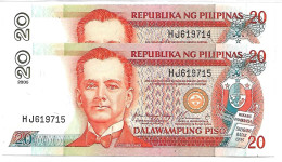 PHILIPPINES  20 PISO #182i  Sign; Macapagal Buenaventura. Paire De Billets NEUFS - Philippines