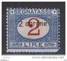 DALMAZIA:  1922  TASSE  SOPRASTAMPATO  -  2 C./£.2 AZZURRO  E  CARMINIO  L. -  SASS. 3 - Dalmazia