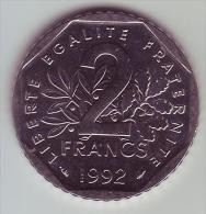 2 Francs Semeuse Nickel - 1992 - SUP/SPL - 2 Francs