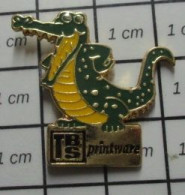 613A Pin's Pins / Beau Et Rare / INFORMATIQUE / CROCODILE VERT ET JAUNE TRS PRINTWARE - Informatique