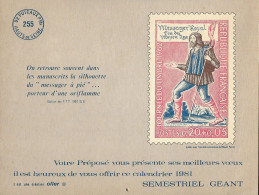 CALENDRIER Des POSTES - PTT P.T.T. -1981 - Messager Royal Moyen âge - Journée Timbre 1962 - Paris - Très Propre - Big : 1981-90