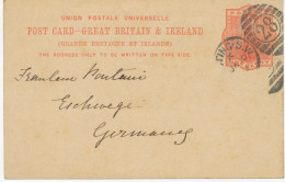 GB 1895 QV 1d VF Postcard With Difficult To Find (not Complete) Barred Duplex-cancel "TOOTING-S.W. / 28" (LONDON) - Briefe U. Dokumente