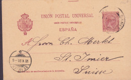 Spain UPU Postal Stationery Ganzsache Entero Alfons XIII. BARCELONA 1900 ST. IMER (Arr.) Suisse (2 Scans) - 1850-1931