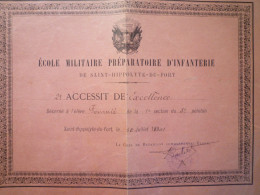 2023 - 498  ECOLE MILITAIRE PREPARATOIRE D'INFANTERIE De ST-HIPPOLYTE-du-FORT  1901  (Diplôme)  XXX - Documents