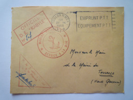 2023 - 510  Enveloppe OFFICIEL  D.E. " KABYLE "  SERVICE A LA MER Au Départ De TOULON  à Destination De TOULOUSE 1953 - Cartas & Documentos