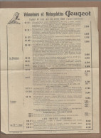 (motos) Tarif VELOMOTEURS ET MOTOCYCLETTES PEUGEOT  1939  (PPP41390) - Motos