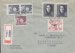 Czechoslovakia Registered Einschreiben Label 1947 Cover Brief KOPENHAGEN Denmark 2x Complete Sets Franking - Cartas & Documentos