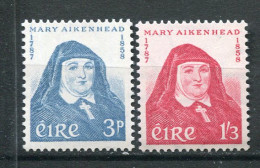 24920 IRLANDE  N°138/9** Centenaire De La Mort De Mère Mary Aikenhead   1958  TB - Unused Stamps