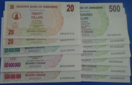 ZIMBABWE, P 40 + 43 + 56 + 57 + 60 , 20 - 500 Million Dollars ,  2006 2008 , UNC Neuf , 12 Notes - Zimbabwe