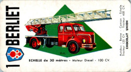 Image Chocolat Union Berliet Camion Sapeur-Pompier Echelle De 30 Mètres 卡车 Truck トラック Camión En TB.Etat - Other & Unclassified