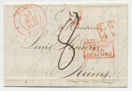 Folded Letter Basel Switzerland - Reims France 1833  -Suisse Par Belfort - ...-1845 Prefilatelia