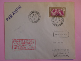 BQ 1 MADAGASCAR  BELLE LETTRE 1ER VOL RR  1938 TANANARIVE A MAROANT SETRA +RETOUR + ++AFFRANC. INTERESSANT++ - Luftpost