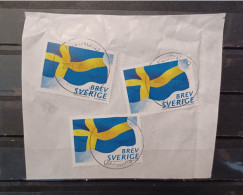 Svezia Sweden  2018 Flag 3 Stamps In Fragment Travelled In 2023 - Oblitérés