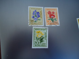 MONGOLIA   USED     STAMPS  3 PLANTS FLOWERS - Mongolie