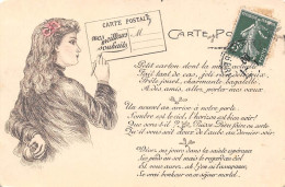 Thème Carte Postale :  Jeune Femme écrivant    Mes Meilleurs Souhaits       (voir Scan) - Autres & Non Classés