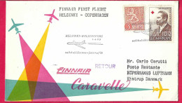 FINLAND - FIRST CARAVELLE FLIGHT FROM HELSINKI TO COPENHAGEN *1.4.1960* ON OFFICIAL COVER - Lettres & Documents