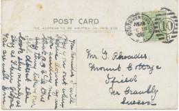GB 1906 EVII ½d Yellow-green On VF Col. Postcard With Clear Barred Duplex-cancel "SOUTH-KENSINGTON / S.W / 10 / 8" - Briefe U. Dokumente