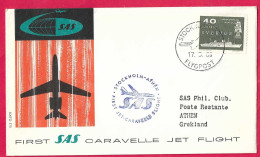 SVERIGE - FIRST CARAVELLE FLIGHT SAS FROM STOCKHOLM TO ATHENS *17.5.59* ON OFFICIAL COVER - Lettres & Documents