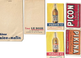 5 Carnets Facturettes Publicité BISTRO -PIKINA PICON - PERNOD 45 PASTIS 51 - NICE MATIN - LE SOIR Quotidiens Du SUD-EST - Fatture