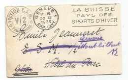 HELVETIA SUISSE MIGNONNETTE MEC GENEVE 30.XII 1939 POUR GLION + SECTION ESM V/2 POSTE CAMP - Annullamenti