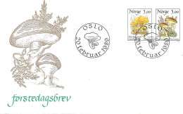 Norway 1989 Mushrooms. Golden Chanterelle (Cantharellus Cibarius) And Butterpilz (Suillus Luteus), Mi  1012-1013 FDC - Brieven En Documenten