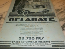 ANCIENNE PUBLICITE DES CONCEPTIONS MODERNES VOITURE DELAHAYE 1929 - Voitures