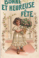 Belle Carte Filette Avec Bouquet Gauffrée Dorée Précurseur - Fête Des Mères