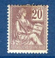 N° Yvert 113 20ct Mouchon Neuf* Cote 60€ - 1900-02 Mouchon