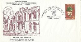 ROMANIA 1977 - COVER FDC, ION LUCA CARAGIALE 1852-1987 - THE HIGH SCHOOL WHERE I.L. CARAGIALE EDUCATED - Ecrivains