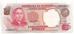 PHILIPPINES  50 PISO  #146a   1969   Prés.OSMENA  Sign; Marcos Calalang  , PISO En Grand & 2 Lignes ,  Petit N°NEUF - Filipinas