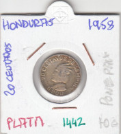 CR1442 MONEDA HONDURAS 20 CENTAVOS 1958 PLATA MBC - Honduras