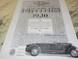 ANCIENNE PUBLICITE   VOITURE DU PROGRE  MATHIS 1930 - Voitures