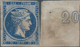 Greece-Grèce-Greek,1861 -1874 Large Hermes Head - Control Number On Back,20L Deep Blue,Unused,Mint,Value:€800,00 - Nuovi