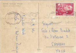 GRECE Cachet Aplati Carte Pour San Remo - Lettres & Documents