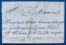 Lettre 1788 Marque Manuscrite " GRANCEY " + Taxe 4 Pour DIJON Signalée Possible En 1816/18 Mais Inconnue Avant ! RRR - ....-1700: Précurseurs