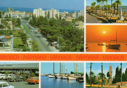 LARNACA, MULTIVUE, LA VILLE, LES BATEAUX, AEROPORT, VOITURES, MOSQUEE D' UMM HANAN OU HALA COULEUR REF 7318 SGD - Chypre