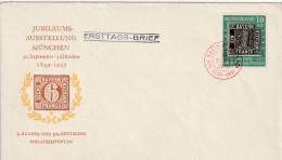 "100 Jahre Deutsche Briefmarke" MiNr. 113 ERSTTAGSBRIEF MÜNCHEN 30 SEPT 1949 (Rückseite 3 Falzstellen) - 1948-1960