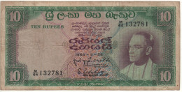 CEYLON  10 Rupees    P64    Dated 1964-8-23   (Solomon West Ridgeway Dias Bandaranaike- Figure At Back) - Sri Lanka