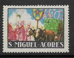 Portugal Açores Ile De São Miguel Vignette  Char à Bœufs Azores São Miguel Island Ox Cart Cinderella - Local Post Stamps
