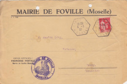 Devant De Lettre à Entête "Marie De Foville" Obl. Liocourt (220) Le 6/3/37 (tarif 21/4/30) Sur N° 283 50c Paix - 1932-39 Paix