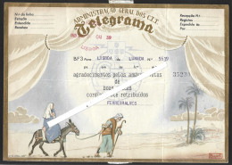 Dumb. Christmas Telegram With Obliteration Of Radio Marconi 1965 Circulated Luanda/Lisbon. Mary And Joseph Flee To Egypt - Asini